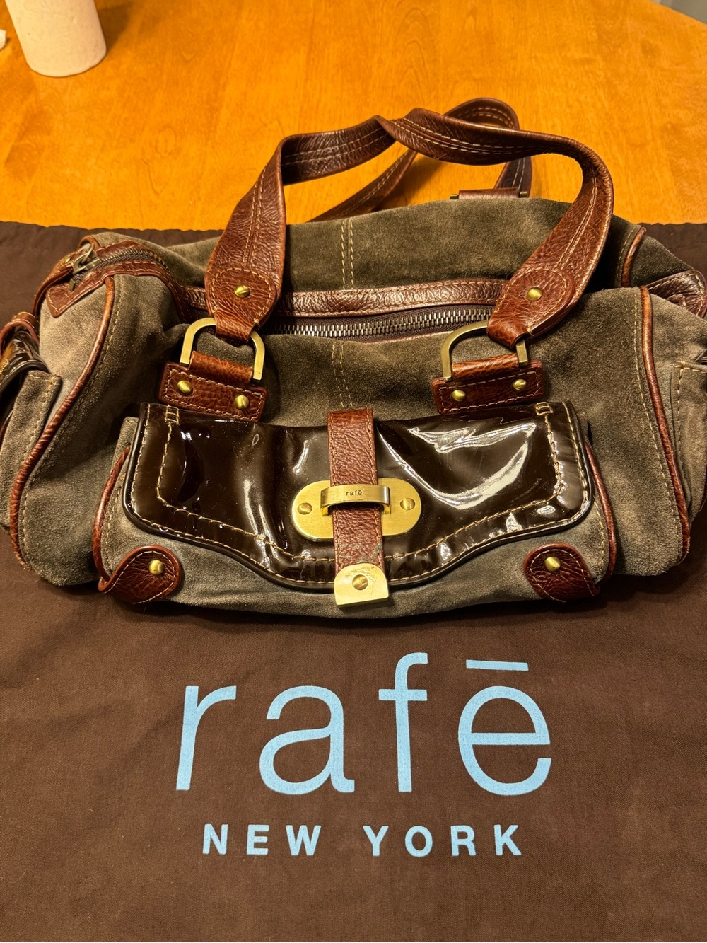 Rafē New York Gray Suede & Brown Leather Shoulder Bag